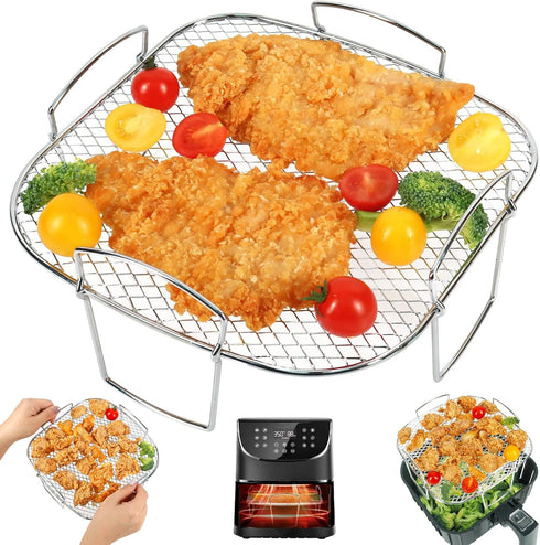 BYKITCHEN 8 inch Square Air Fryer Rack, Stainless Steel Dehydrator Rack, Square Air Fryer Accessories for Cosori, Instant Vortex, Gourmia Air Frye...