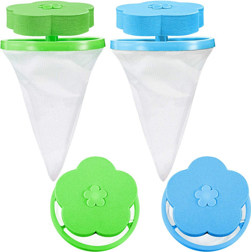 4 Pieces Reusable Washing Machine Lint Catcher Household Washing Machine Lint Mesh Bag Hair Filter Net Pouch Washer Hair Catcher (Green, Blue)...