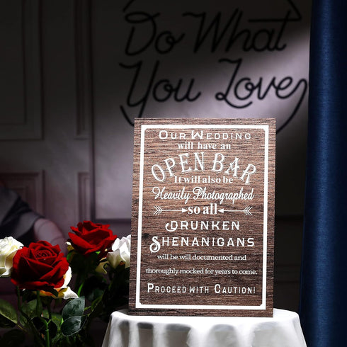 Jetec Open Bar Wedding Sign Wedding Party Funny Wood Bar Sign for Your Reception Party Hanging Wooden Rustic Farmhouse Decoration (Spelling Error ...