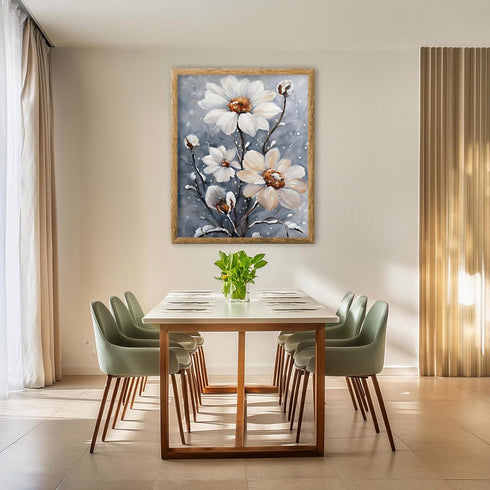 Posterizer 1 pcs-dainty flowers in snowy nature -oil painting style-3-Floral & Botanical Art-Landscape & Nature Art-Living Room Bedroom Decor- unf...