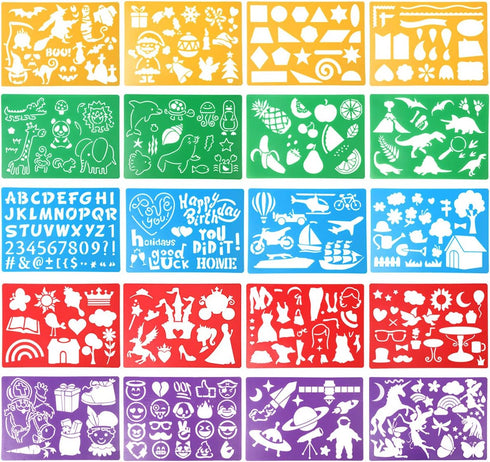 Kids Drawing Stencils Set , 20 Pcs Plastic Stencil Kit 300+ Patterns Drawing Templates for Girls & Boys Gift and Card Making...