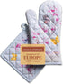 Maison d' Hermine 100% Cotton Oven Mitt & Pot Holder Set (7.5"x13" & 8"x8") Heat Resistant BBQ Cooking Gloves with Loop, Baking, Grilling, Kitchen...