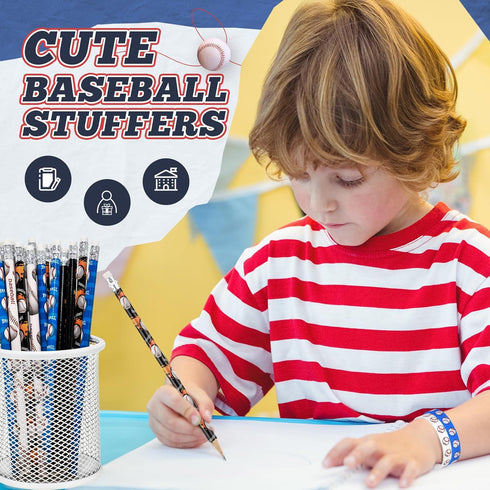 Sabary 48 Pcs Sports Pencils Silicone Bracelets Set Soccer Football Basketball Baseball Wooden Pencil Rubber Wristbands for Students School Classr...