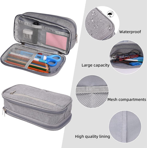 Pencil Case Large Capacity Pen Bag Big Stationery Storage Kit for Office Travel Cosmetic Pouch Arts and Crafts Supplies Organizer Multiple Compart...