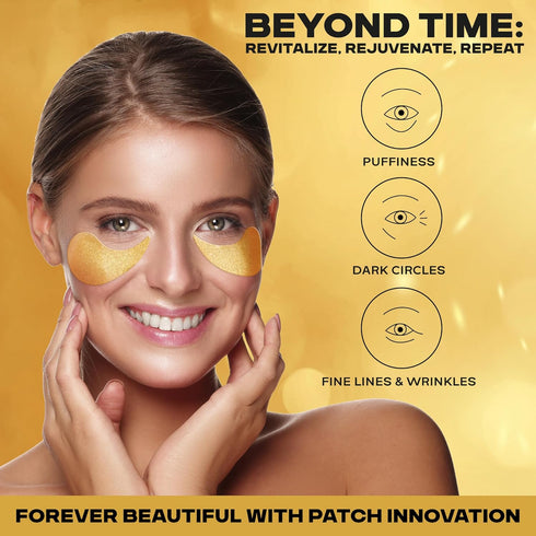 24k Gold Under Eye Patches for Dark Circles: 30 Pairs Golden Hydrogel Eye Pads - Reduce Puffy Eyes, Dark Circles, Wrinkles, Undereye Bags - Bright...