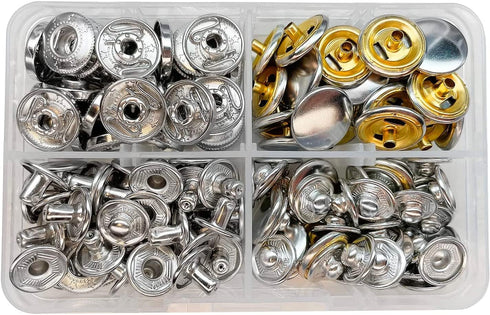 Leather Snap Fasteners Kit, 15mm Metal Button Snaps Press Studs with 5 Setter Tools for Clothes, Jackets, Jeans Wears, Bracelets, Bags (15mm Silve...