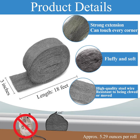 TAFFY'S Steel Wool for Mice Control - 1 Pack of 3"×15Ft Steel Wool, Gap Filter for House & Garage - Keep Mice Away from Holes, Siding, Pipeline, V...