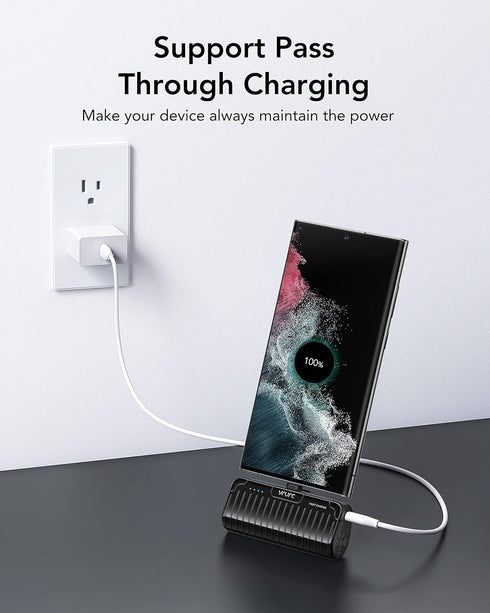 VRURC Mini Portable Charger Fast Charging, Built-in USB C in & Out Connector Power Bank 5000mAh,20W Battery Pack with Foldable Stand for iPhone 15...