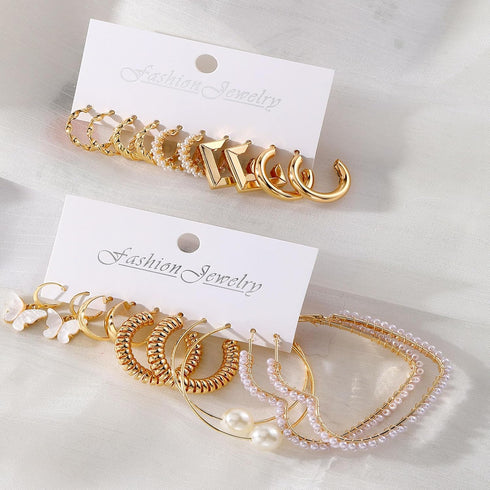 10 Pairs Gold Hoop Earring Set For Women Chunky Earrings Multipack, Hypoallergenic Trendy Big Samll Stud Earring Lightweight Twisted Pearl Ear Pac...