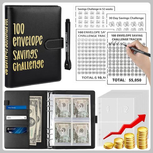 100 Envelopes Money Savings Challenges Book with Envelopes, 100 Day Challenge Money Saving Budget Binder for Cash Saving, Motivational Process to ...