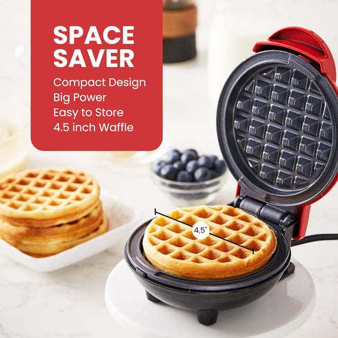 Elite Gourmet EWM015R Electric Nonstick 4.5-inch Mini Waffle Maker, Belgian Waffles, Compact Design, Hash Browns, Keto, Snacks, Sandwich, Eggs, Ea...
