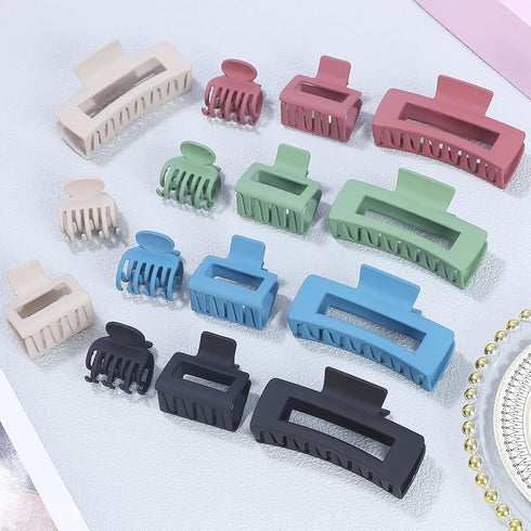 15Pcs Matte Nonslip Hair Claw Clips- Large Rectangle Claw Clips for Thick Hair Small Square Claw Clips Small Hair Clips for Thin Hair Accessories ...