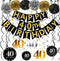 Black & Gold Glittery Happy 40th Birthday Banner,Poms,Sparkling 40 Hanging Swirls Kit for 40th Birthday Party 40th Anniversary Decorations...