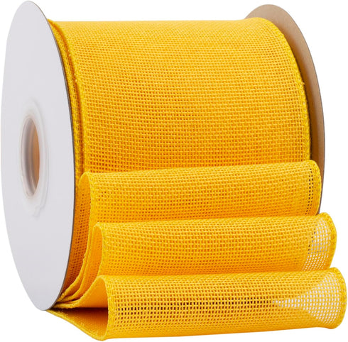 Yellow Burlap Wired Ribbon, 4 inch x 20 Yards, Wired Edge Burlap Ribbon for Gift Wrapping, Big Bow, Wreath, and Christmas Tree Decoration...