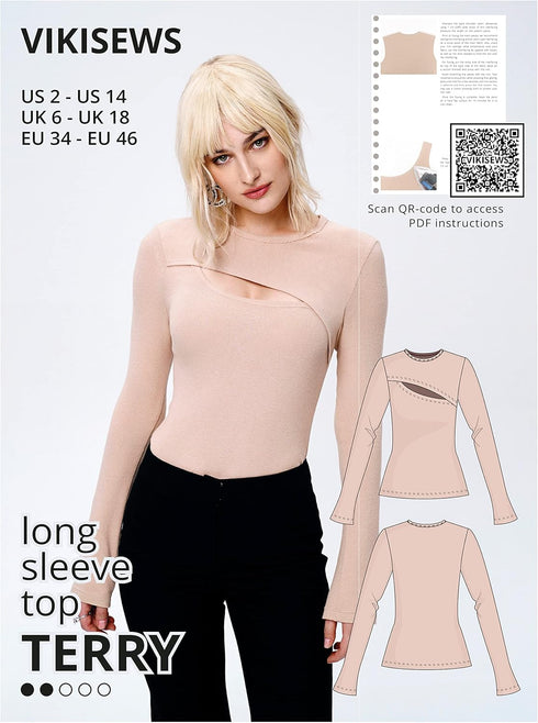 Sewing Patterns for Women - Terry Long Sleeve Top Sewing Pattern for Women, Size US2 - US14 - Appropriate for Beginners with Easy to Follow Sewing...