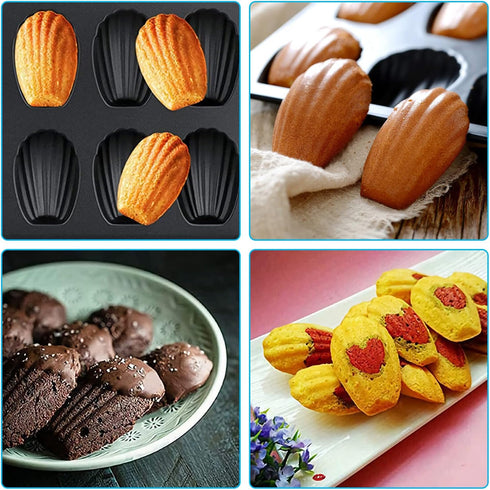 2 Pack Madeleine Pan, Spherical Scallop Madeline Bakeware 12-Cavity Heavy Duty Nonstick Madeleine Trays for Oven Baking...