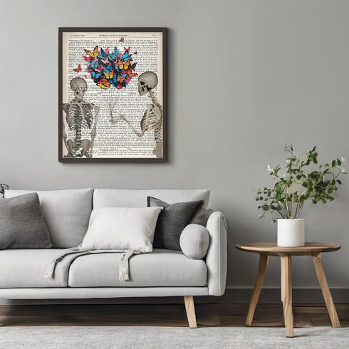 Posterizer 1 pcs-Funny Wall Art Skeleton gifting butterflies-Romantic Art-Girls room art-Gifts for Women-Gift for Anniversary, Engagement or Weddi...