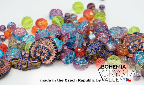 2.1oz (60 g) Mix of Unique Czech Bohemia Glass Pressed Beads, Crazy Purple Green Copper, Table Cut, Matte and Glossy, Faceted Fire Polish, Hand Ma...