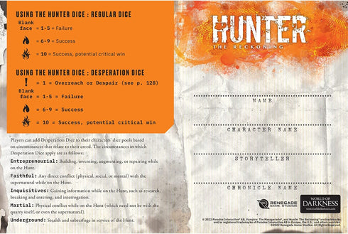 Renegade Game Studios Hunter: The Reckoning 5th Edition Roleplaying Game Expanded Character Sheet Journal...