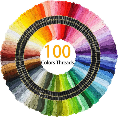 Similane Embroidery Kit 215 Pcs,100 Colors Threads,5 Pcs Embroidery Hoops,3 Pcs Aida Cloth,40 Sewing Pins,Cross Stitch Tools and Embroidery Starte...