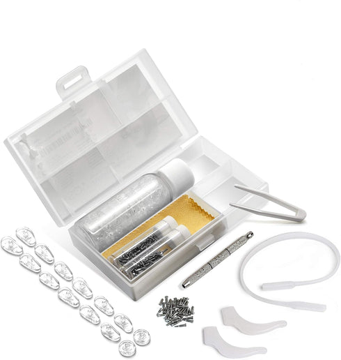 Eyeglass and Sunglass Repair Kit by SQV - Most Complete Glasses Family Kit - 5 Types of Mini Screws, Tweezers, Screwdriver, 7 Styles of Nose Pads,...