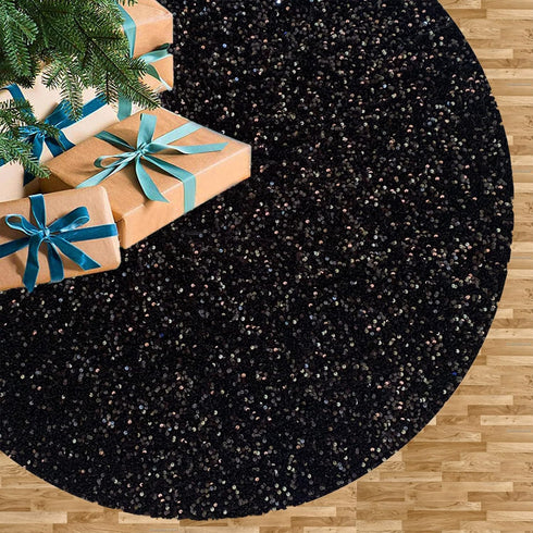 FUHSY Black Christmas Tree Skirt 21 Inch Sequin Tree Skirt Velvet Tree Skirts Small Tree Cover Mat Thick Fabric Tree Cover Skirt Pencil Xmas Skirt...