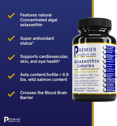 Premier Research Labs Astaxanthin Complex - Supports Cardiovascular System, Eyes & Skin* - with Astaxanthin, Chlorella & Milk Thistle - Pure Vegan...