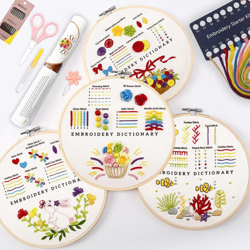 VIVIDOX 4 Sets Embroidery Kit for Beginners with Stitch Video, Cross Stitch Kits for Adults Practice, Starters, Hand Craft Lover with Embroidery C...