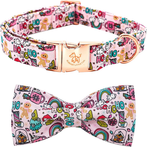 Elegant little tail Dog Collar, Christmas Dog Collar Gingerbread Man Print Holiday Pet Collar Dog Bow Collar Pet Durable Adjustable Girl Boy Dog C...