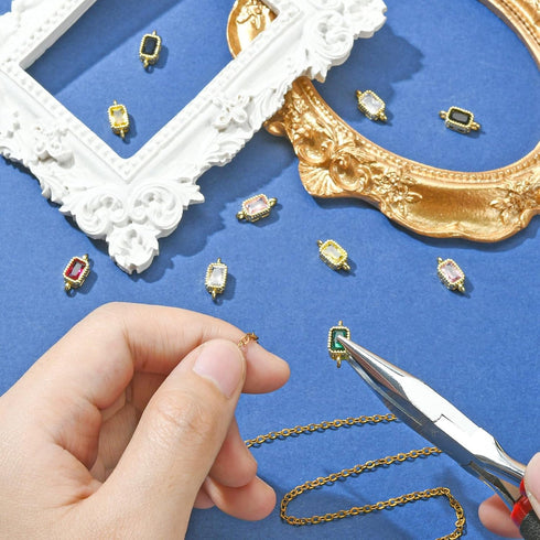 KitBeads 10pcs Real Gold Plated Connector Charms Mixed Color Crystal Double Loop Charms Cubic Zirconia Links Charms for Jewelry Making Craft...