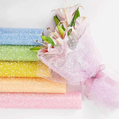 Oakbud 19.7inch x 4Yard Flowers Gift Wrapping Paper, Net Yarn Snow Dot Yarn Mesh Florist Bouquet Packaging for DIY Party Wedding Festival, 1Roll (...