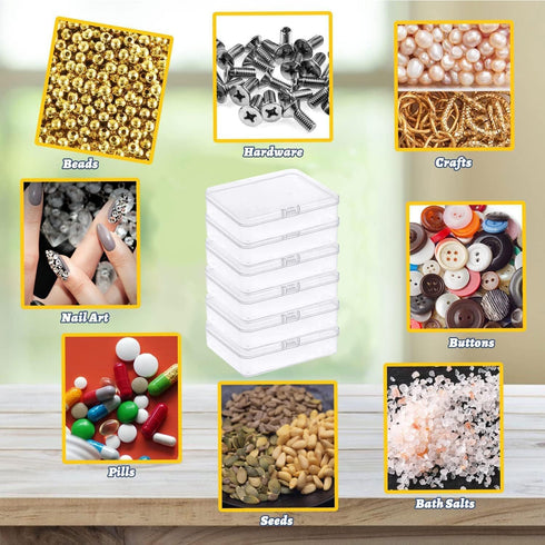 Goiio 6 Pcs Mini Plastic Storage Containers Box with Lid, 5x4x1.3 Inches Clear Rectangle Box for Collecting Small Items, Beads, Game Pieces, Busin...