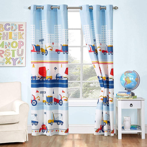 Better Home Style Printed Fun Multicolors Kids Room Window Curtain Treatment Drapes 2 Piece Set with Grommets (Construction Site)...