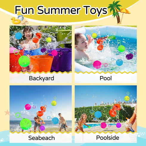 12 pcs Reusable Water Balloons Fast Refillable for Kids Outdoor Activities Pool Beach Bath Toys with Silicon Cord Ring Pull...