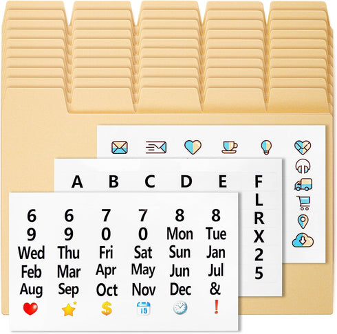 50 Manila Index Card Dividers 3x5, Index Card Box Dividers with Tabs & 108 Alphabet and Easy-Read Stickers for Recipe Cards 3x5, Recipe Card Divid...