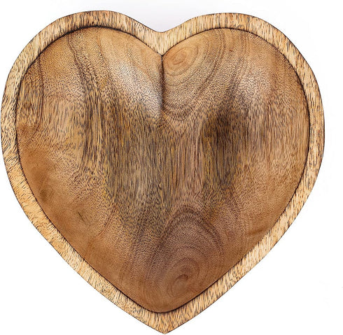 WitnyStore Heart Shaped Wood Bowl 8" Brown Handcrafted Wooden Bowls Collectible Functional Serving Tray Dish Plate Hand Made Decorative Tableware ...