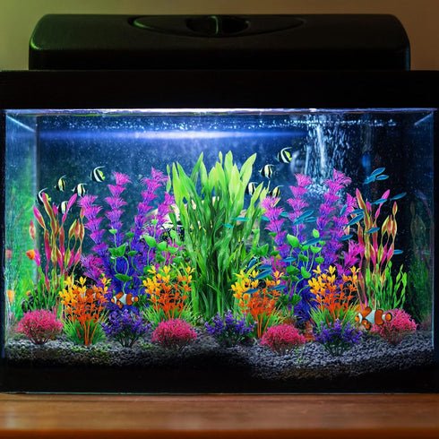 Fish Tank Decorations Plants, 20pcs Aquarium Decorations Plants Plastic, Fish Tank Accessories, Fish Cave and Hideout Ornaments, Aquarium Decor...
