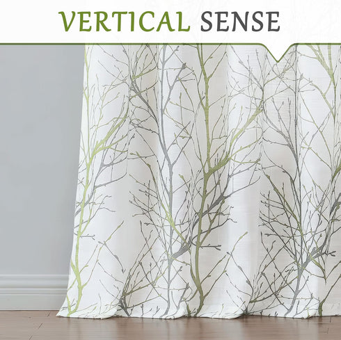 FMFUNCTEX Valance Curtain for Kitchen Bathroom Bedroom Green and Grey Branch Print on Linen Window Valances for Living Room Rod Pocket Window Trea...