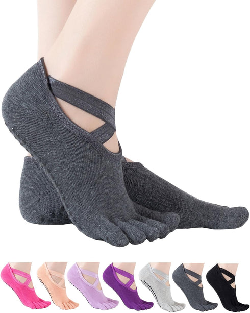 SPENCIAL'S Women's Yoga Socks Full Toe, Non Slip with Grips,Backless Sports Yoga Socks for Pilates,Ballet, Fitness,Dance...