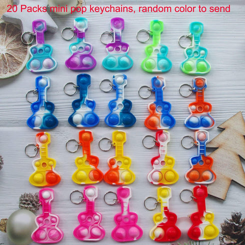 20 Packs Rainbow Bulk Music Mini Pop Guitar Bubble Fidget Keychain Gift for Holiday Kids Boys Girls Beach Party Favors and Classroom Student Prize...