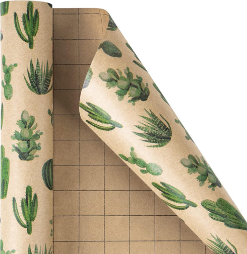 RUSPEPA Kraft Wrapping Paper Roll - Mini Roll - Cactus Design for All Occasions - 17 Inches X 32.8 Feet...