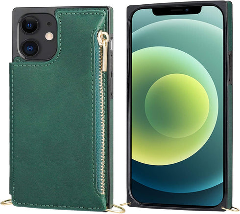 Bocasal Crossbody Wallet Case for iPhone 12/12 Pro with Card Holder,Zipper Card Slot Protector Shockproof Purse Cover with Removable Cross Body St...