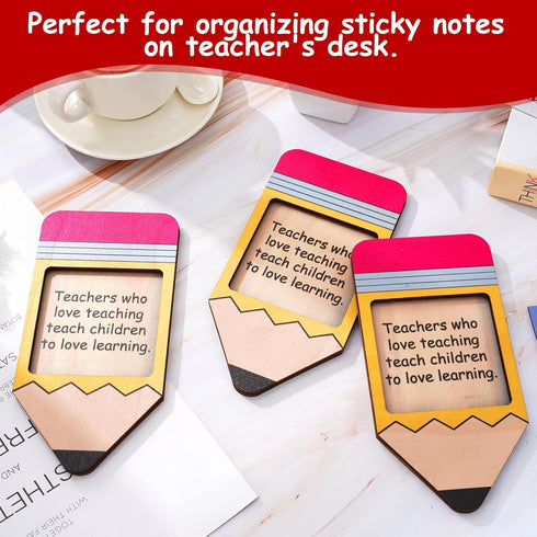 Teacher Appreciation Pencil Sticky Note Dispensers Holders Pencil Shaped Sticky Note Wooden Organizers for Home Office Back to School Party Gift S...