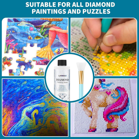 LANBEIDE 200ML Diamond Painting Sealer with Silicone Brush, Updated 5D Diamond Painting Glue Sealer Permanent Hold & Shine Effect Conserver for Di...