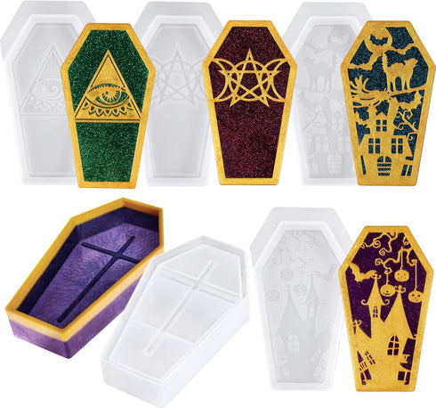 NiArt Epoxy Resin Soft Silicone Molds DIY Casting Halloween Coffin Trinket Box (4 Lids+1 Base) Handmade Art Craft Jewelry Storage Casket Container...
