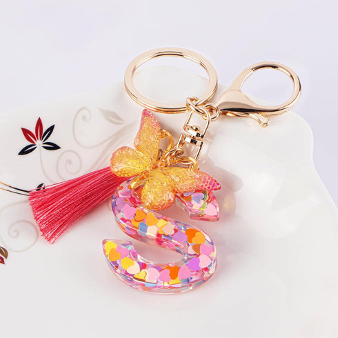 Colourful Cute Initial Letter Keychains for Women Girls with Tassel Butterfly, Charm for Purse Handbags Backpacks...