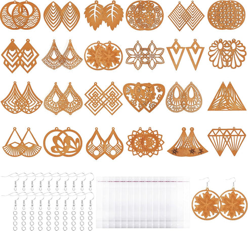 222 Pieces African Wooden Dangle Earring Making Kit, includes 48 Pieces Wooden DIY Earring Pendants 100 Pieces Jump Rings 50 Pieces Earring Hooks ...