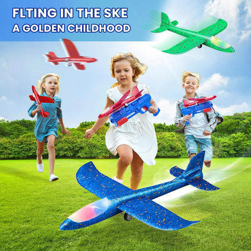Toy Airplane, 3 Pack Airplane Launcher Toys 2 Flight Mode Glider Plane Outdoor Toys for Kids Ages 3 4 5 6 7 8 9 10 11 12 Year Old Boys & Girls Bir...