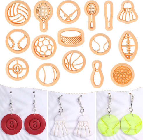 Puocaon Sports Polymer Clay Cutters - 16 Shapes Clay Cutters for Jewelry Making, Sports Theme Clay Earring Cutters, Tennis Badminton Billiards Cla...