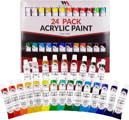 WA Portman 24pk Acrylic Paint Set - Lightfast Acrylic Paint Set for Adults and Children - Acrylic Set is a Great Addition to Painting Supplies and...